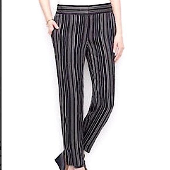 Ann Taylor Navy Blue Silky Fine Stripe Ankle Pants - Picture 1 of 9